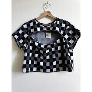 BP. Cutout Crop Tee In Black- White Gingham plus size 1X